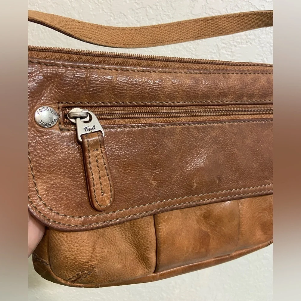 Vintage Fossil Crosstown Crossbody Bag Pebbled Leather Chestnut Brown